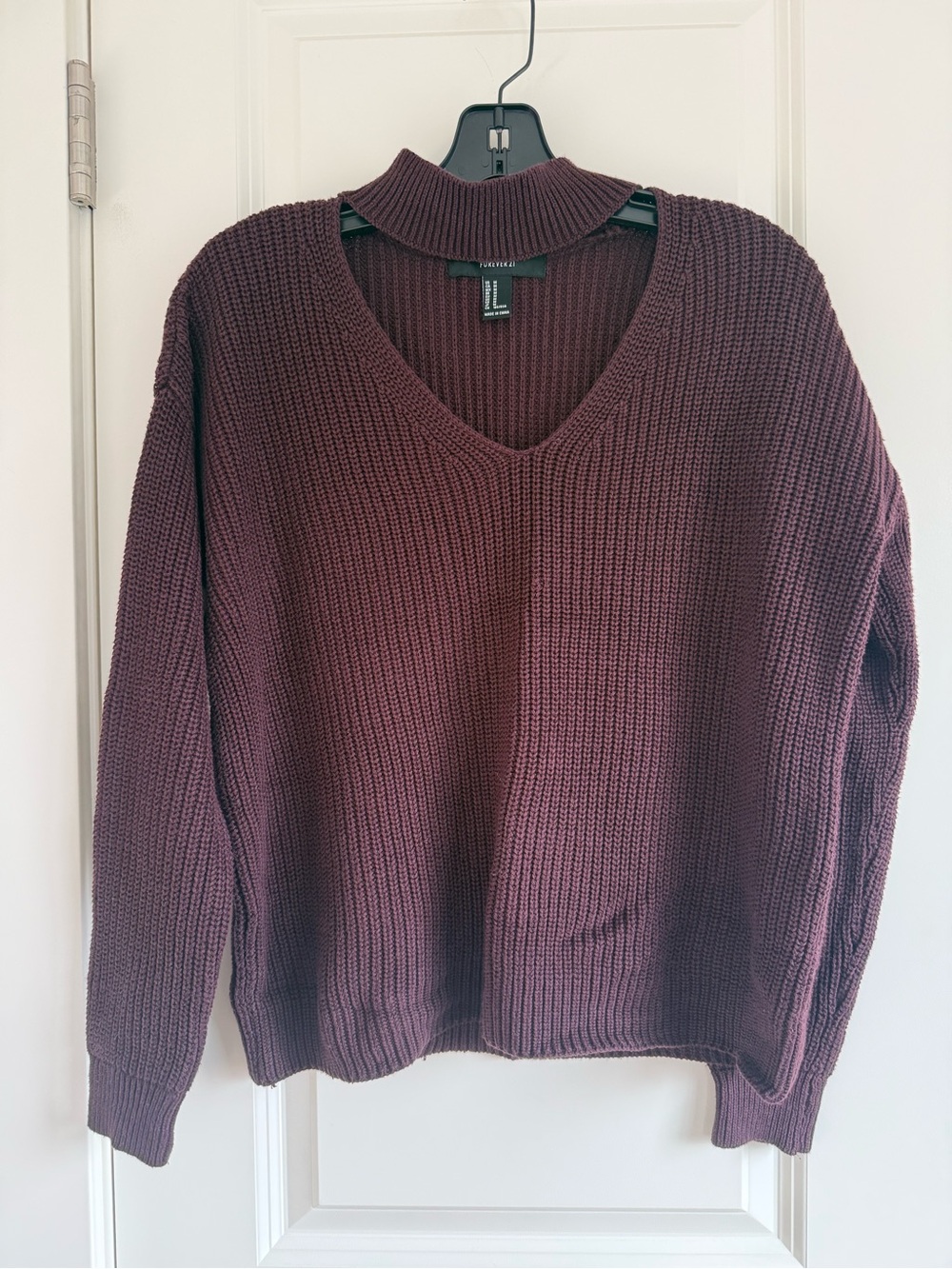 Forever 21 Deep Purple V-Neck Sweater with Cutout